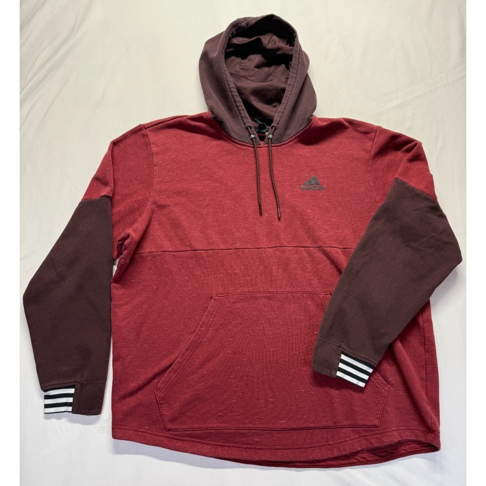 Adidas Hoodie Mens 2XL Heather Red Brown Fleece Lined Logo Athletic Gym Training